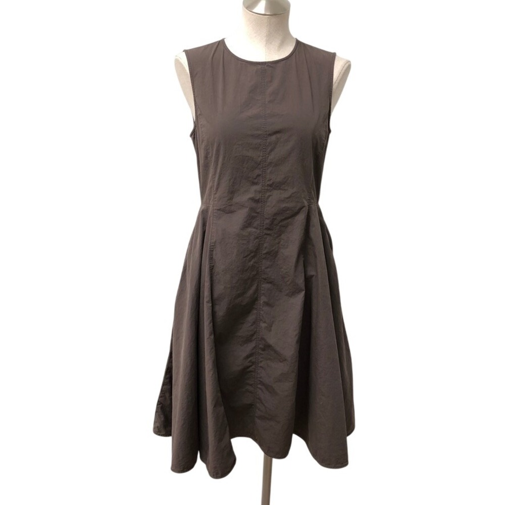 Theory Fit & Flare Dress Womens 4 Brown Sleeveless Pockets Seam Detail Earthy